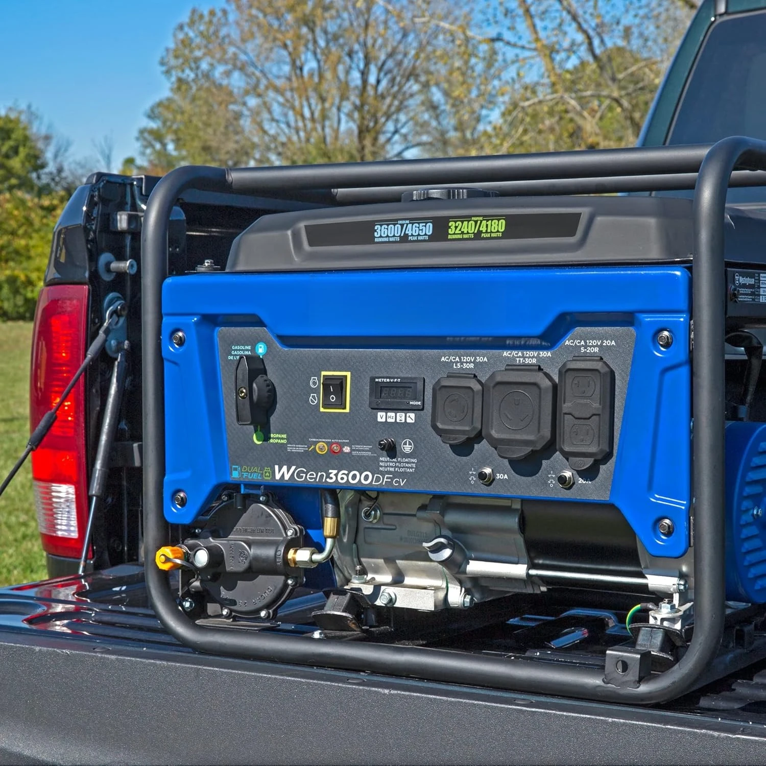 

4650 Peak Watt Dual Fuel Portable Generator, RV Ready 30A Outlet, Gas & Propane Powered, CO Sensor