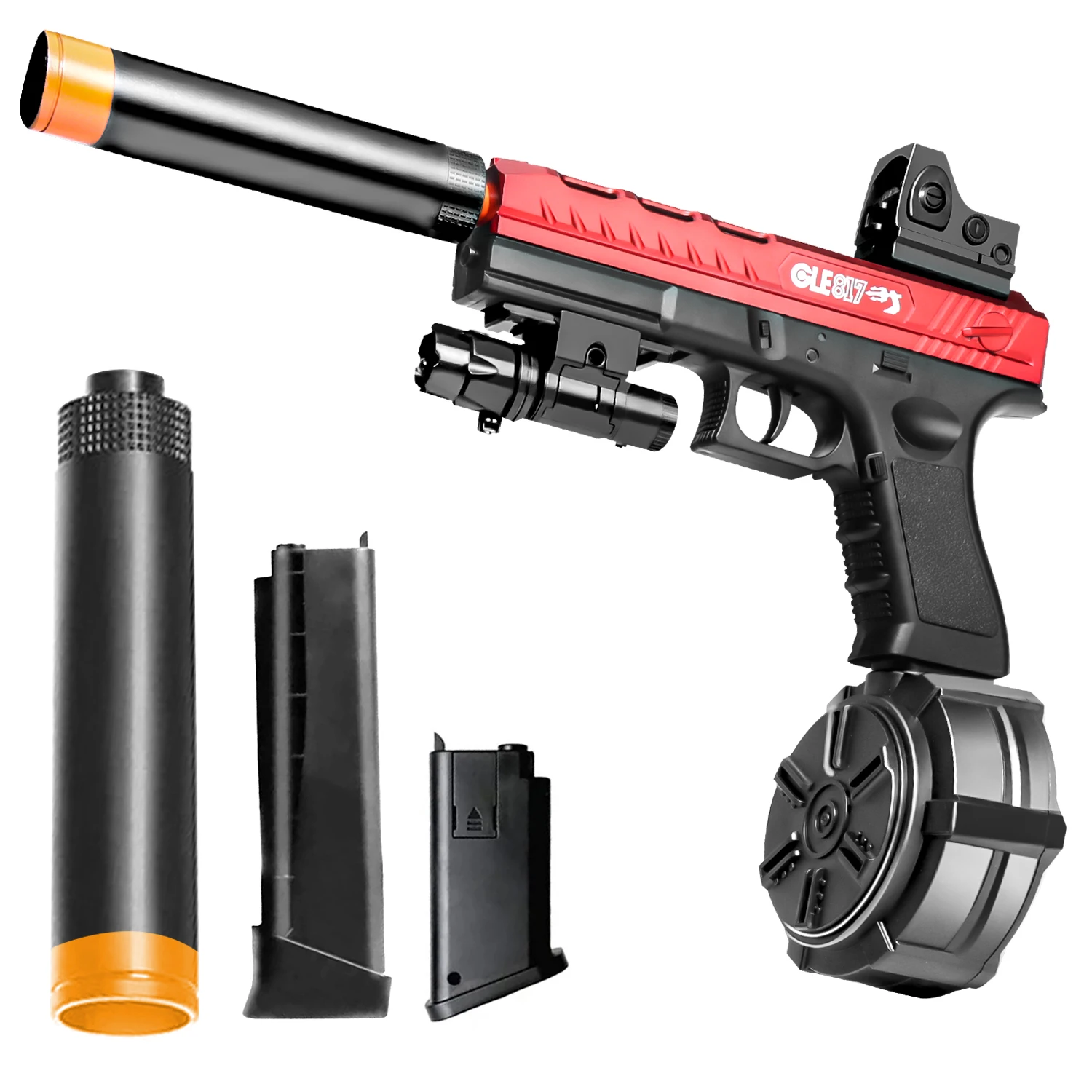 Pistolet na żelowe kulki, strzelanie, tryb ręczny i elektryczny, przełączanie dwu trybów, z trzema magazynkami, odpowiedni do interakcji rodzic-dziecko.