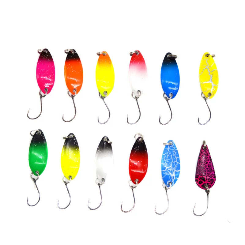 Fishing Lure Spoons 3g Colorful Single Hook Metal Jigs Sequins Artificial Lures Hard Bait Lot 12 Pieces SALE