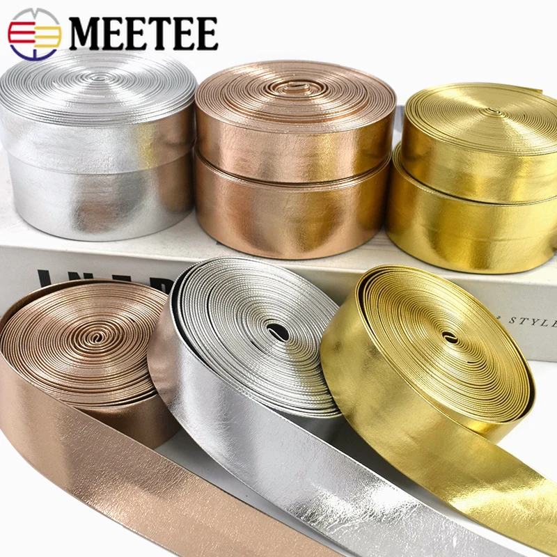 

10M 5-30mm Metallic PU Leather Ribbon Gold Silver Rose Gold Flat Cord Strap for DIY Bows Hair Clips Bag Decor Sewing Craft Trims