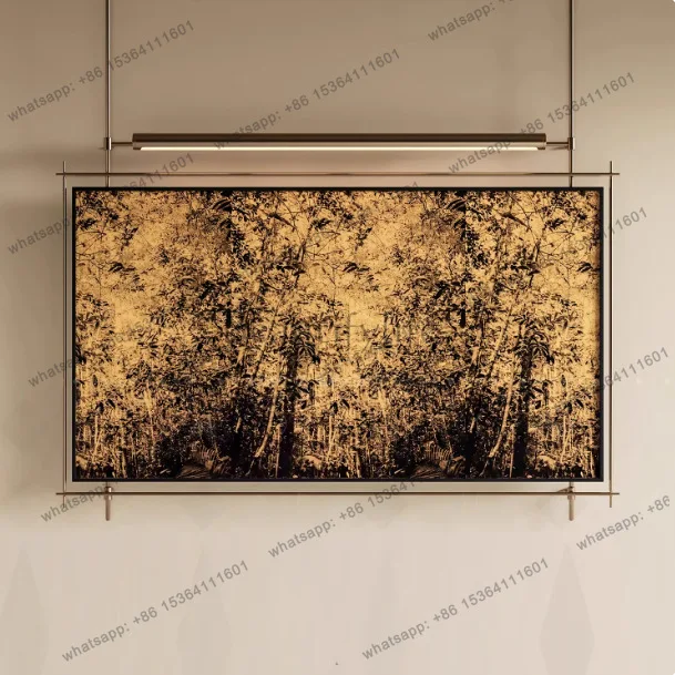 New Chinese abstract decorative metal pole ambient light hanging painting background wall mural