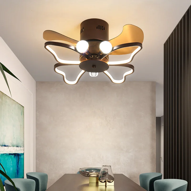 New Creative Ceiling Fan Led Light Variable Frequency Mute For Bedroom Children's Room Home Decro Butterfly Fan Lamp