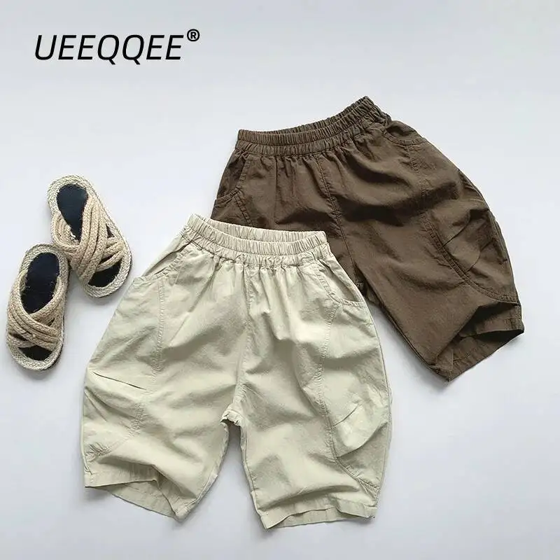 

Spring Summer Children Pants 1-8Y Boys Cotton Spliced Loose Straight Calf-Length Trousers Korean Toddler Wear For Kids Clothing