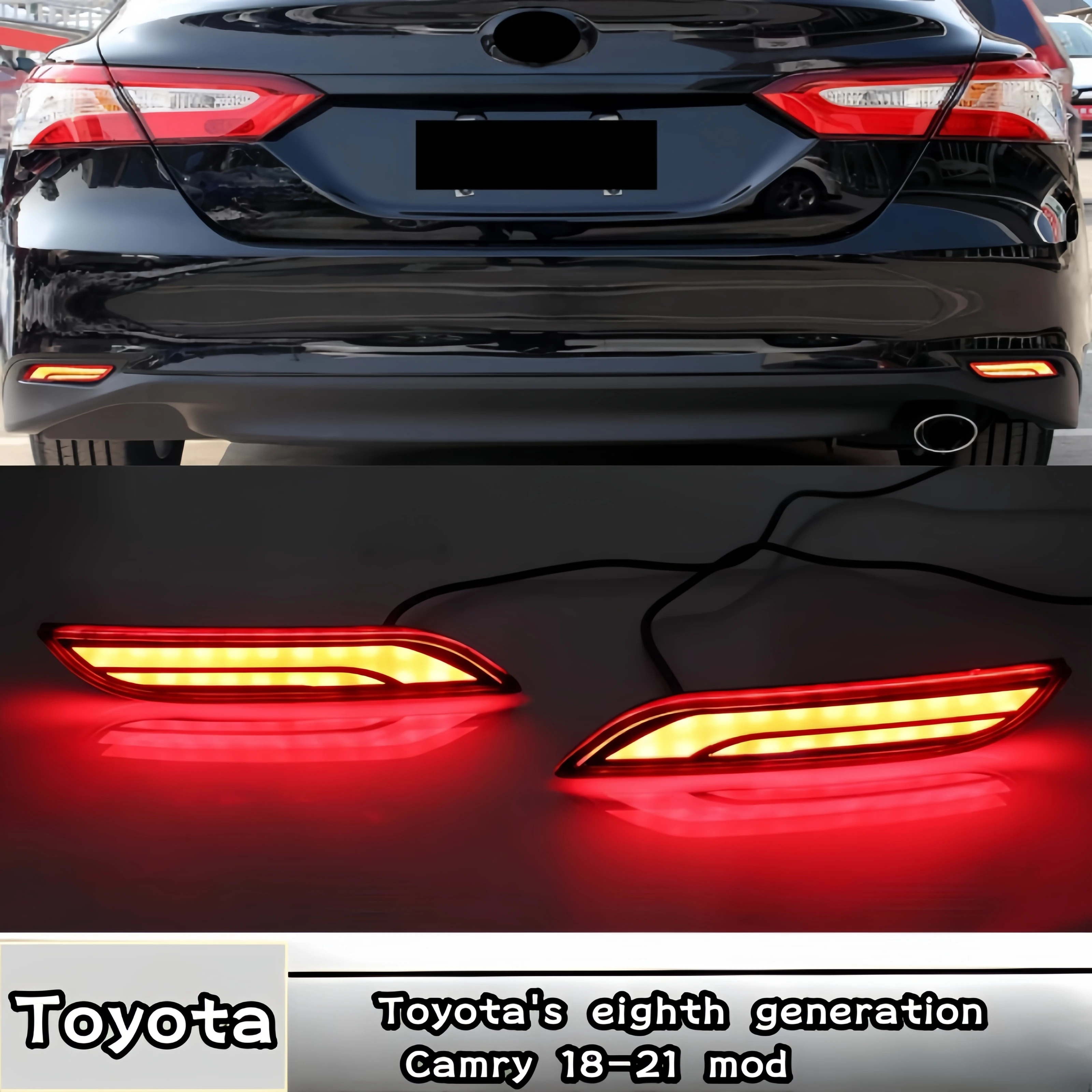 Rear bumper lights, rear fog lights, brake lights, flowing turn signals, suitable for Toyota's eighth generation Camry 18-21 mod