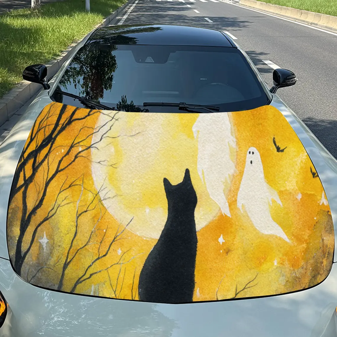 Dreamy Cat in Golden Glow Car Hood  Stickers - Self-Adhesive, Waterproof and Durable Vinyl Wrap, Decorate and Protect Your