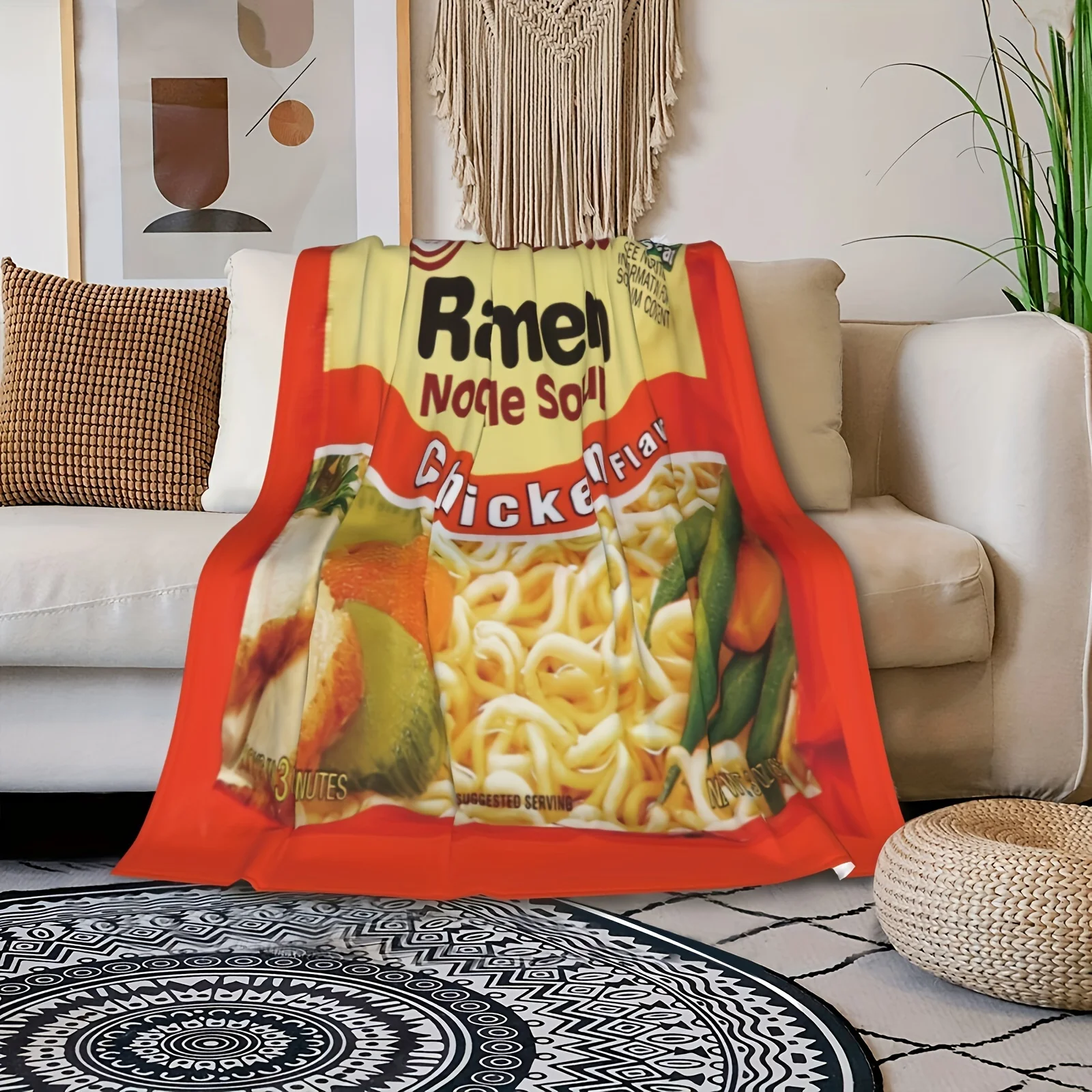 1pc Lightweight Chicken Flavored Noodle Soup Flannel Blanket - Soft and Cozy Microfiber Blanket for All Seasons - Perfect for So