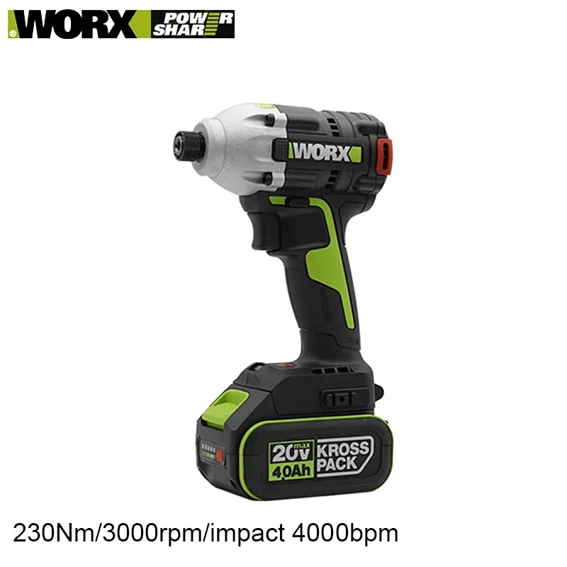 WORX Cordless Impact Screwdriver Brushless WU290D 20v 230Nm 3000rpm 4000bpm Electric Driver Universal Green Battery Platform