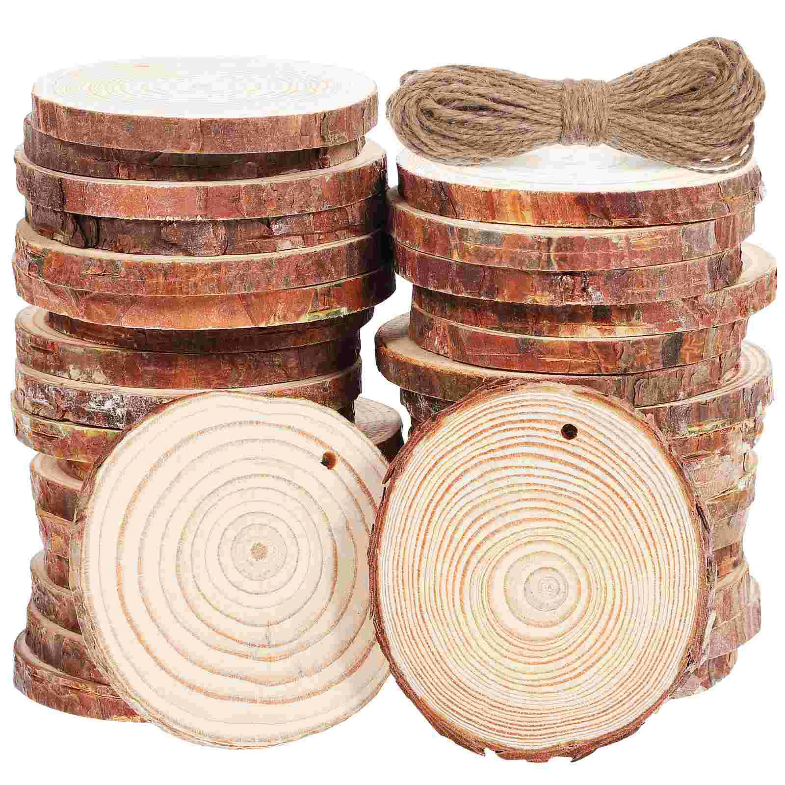 

50 Pcs Round Slices Jute Twine 7 8CM Craft Slices Set Wood Coasters Wall Decor Wedding Decor Classroom Supplies Unfinished