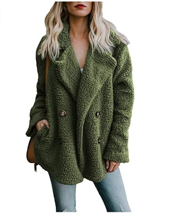 APIPEE 2024 Faux Fur Coat Women Warm Outwear h Notch Collar Women Winter Coat Loose Trench Pure Color