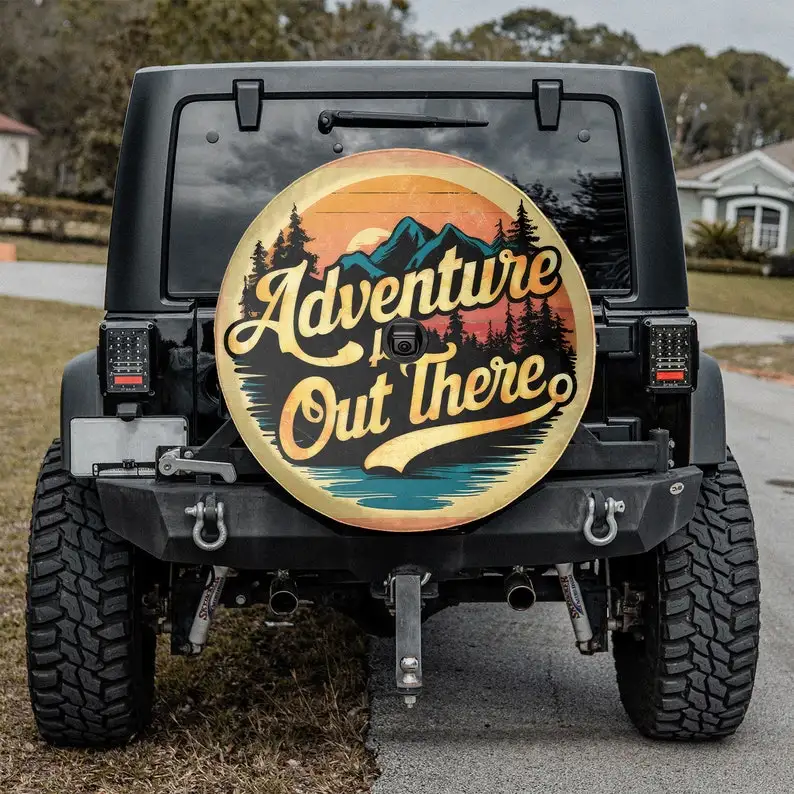 Vintage Retro Adventure is Out There Spare Tire Cover, Custom Personalized Tire Cover, Gift for Car Lover, RV SUV Tire Cover,Car