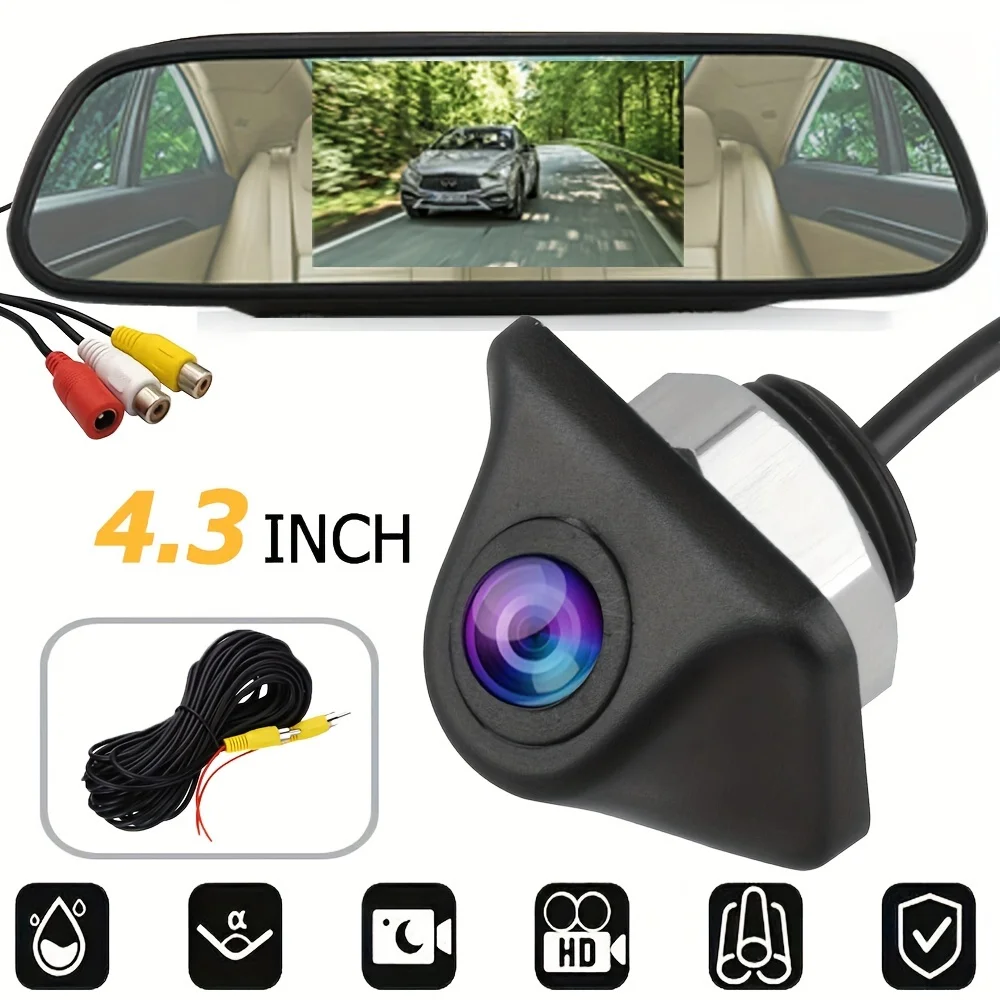 

4.3-inch Rearview Mirror Display Screen Reverse Image License Plate Frame High-definition Screw Car Mounted Rearview Camera Set