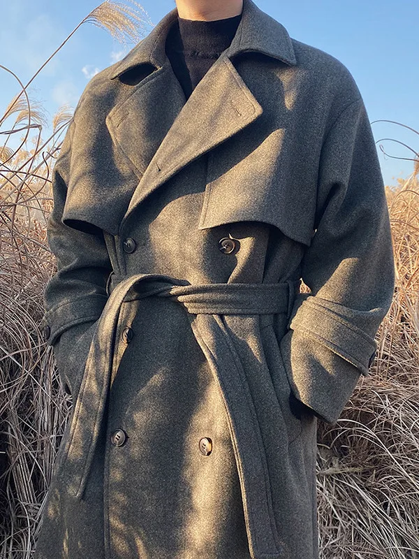 

TANGZ STUDIO Men's Woolen Coat Winter Thiened Medium Length Faionable Loose Windbreaker High-End Feelings