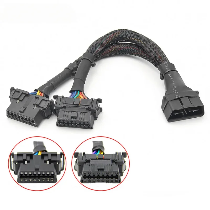10 pieces OBD2 Y-Splitter Adapter Cable – 30cm 16-Pin Female to Dual Female, Full Pinout with Snap-Lock PVC Connectors