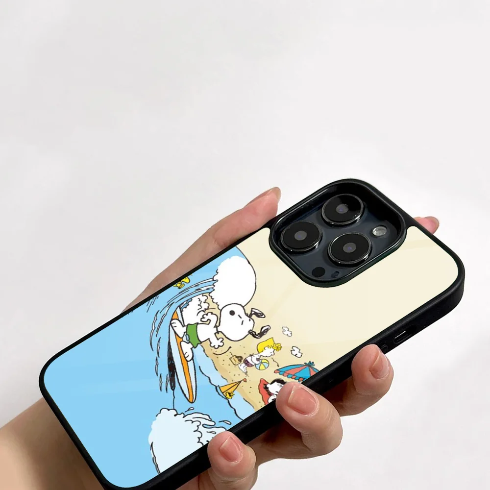 Cartoon Cute S-Snoopy Phone Case For IPhone 11 12 13 14 15 16 Plus Pro Max Mirror Acrylic PC TPU Cover