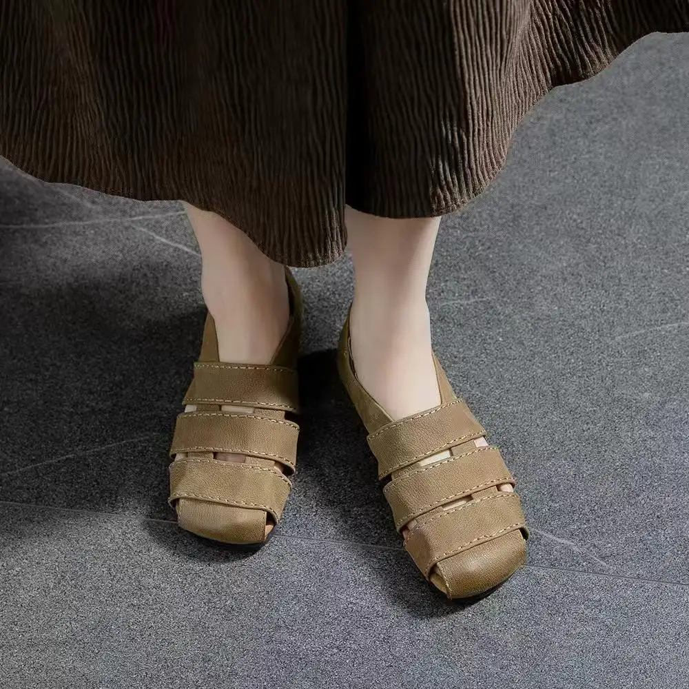 Careaymade - Damskie sandały z prawdziwej skóry, ażurowe buty typu pig cage, miękka podeszwa, wygodne, codzienne sandały rzymskie marki Careaymade. — zdjęcie 7