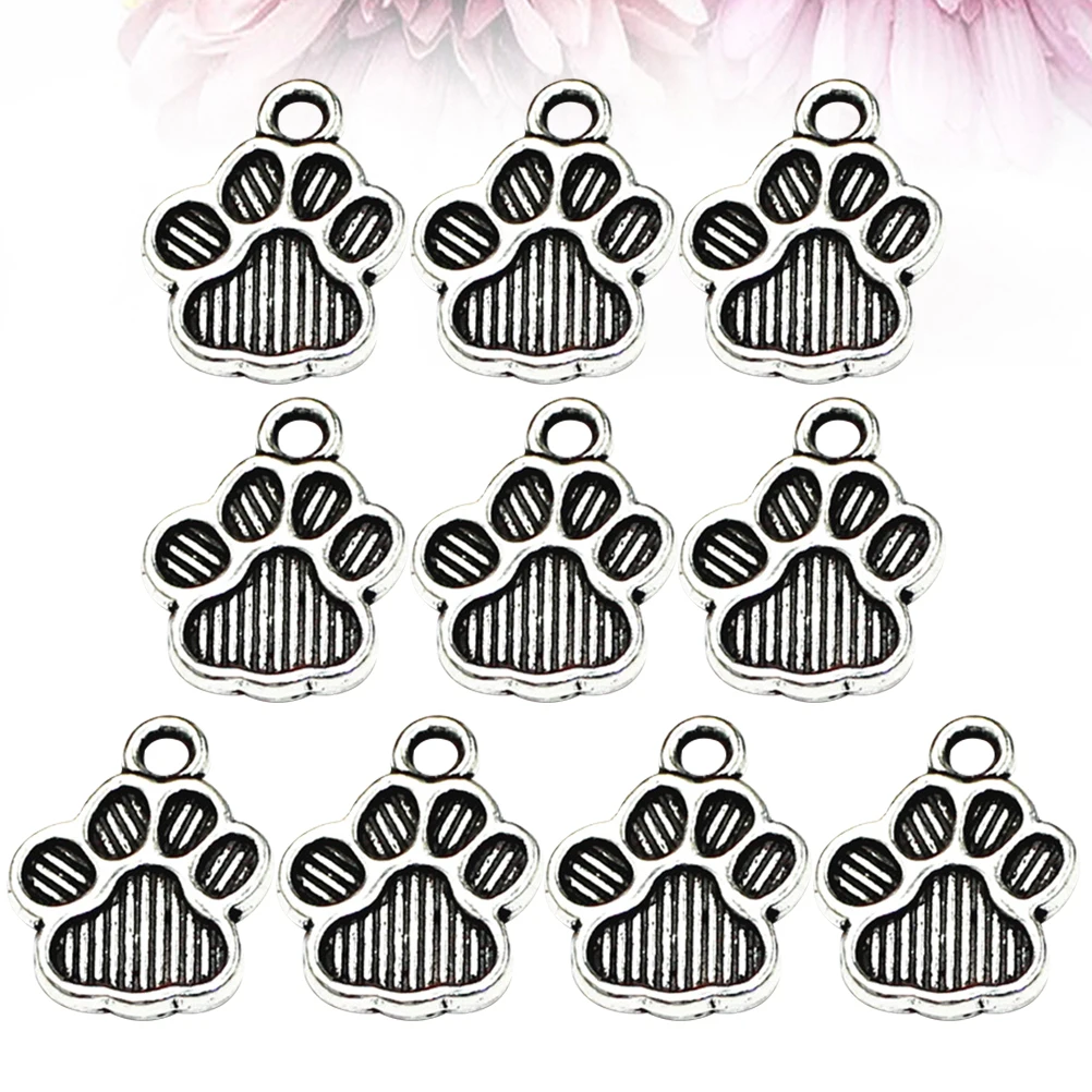 

100pcs Retro Silver Puppy Footprint Alloy Pendant Charms DIY Jewelry Making for Pet Necklaces Keychains Durable Creative Dog