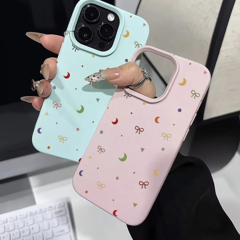 Untuk iPhone 11 12 13 14 15 16 Pro Max casing warna-warni bulan busur Lichee pola penutup silikon untuk iPhone XS Max XR 16 15 Plus Fundas