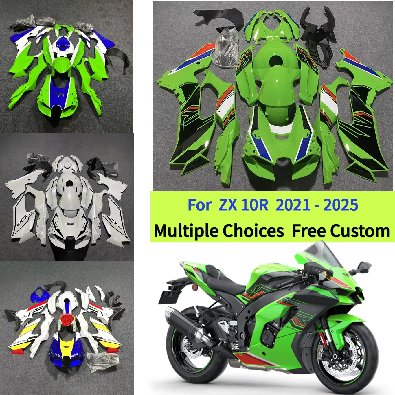 

Motorcycle ABS Injection Fairing Kit For KAWASAKI ZX-10R 2021 2024 2022 2023 2025 ZX 10R Injection Body Shell Green Black