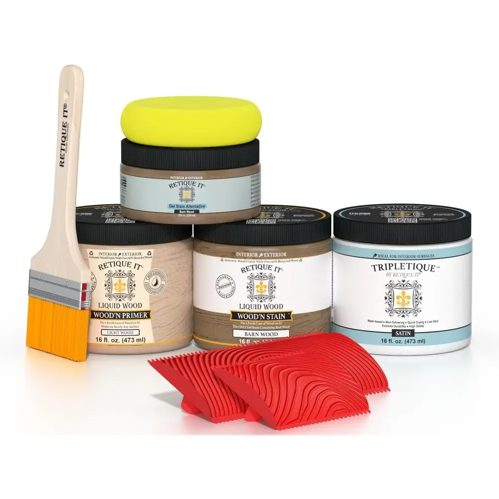 

Transform Your Countertop with Paintable Liquid Wood Primer and Gel Stain - Barn Wood Finish, Graining Tools Included