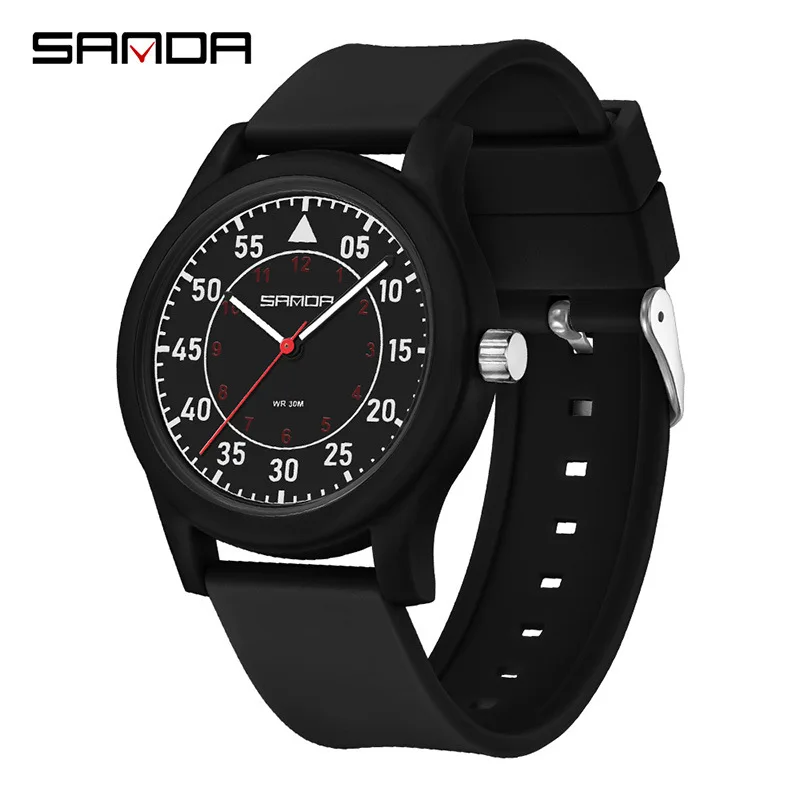 SANDA 3268 Student Silicone Exam Watch Waterproof Silent Simple Pointer Quartz Watch for Men and Women