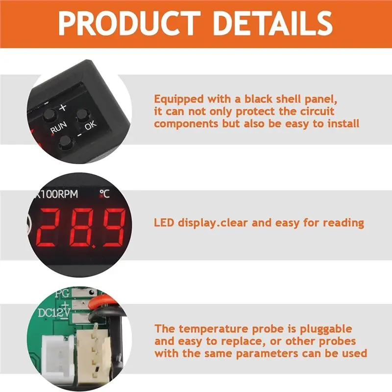 LLCS-4-Wire PWM Fan Temperature Controller 12V 3A Fan Speed Controller Temperature Probe Digital Display Module