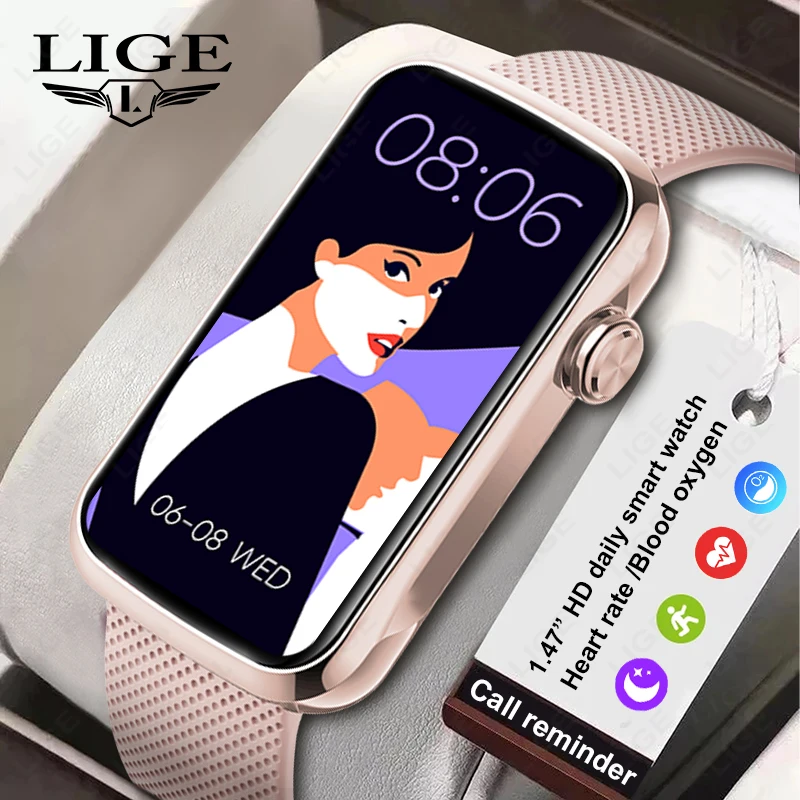 

LIGE Women Smart Bracelet Men Smartwatch Ladies Heart Rate Blood Oxygen IP68 Waterproof Sports Smart Band Watch For Android IOS