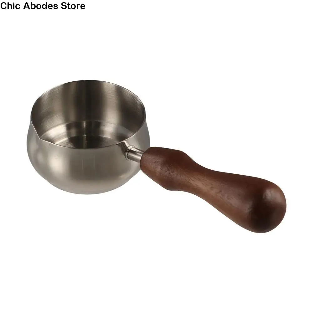 

Mini 304 Stainless Steel Sauce Pan Diversion Nozzle Wooden Handle Oil Pouring Pan 60/110ml Extract Cup Steak