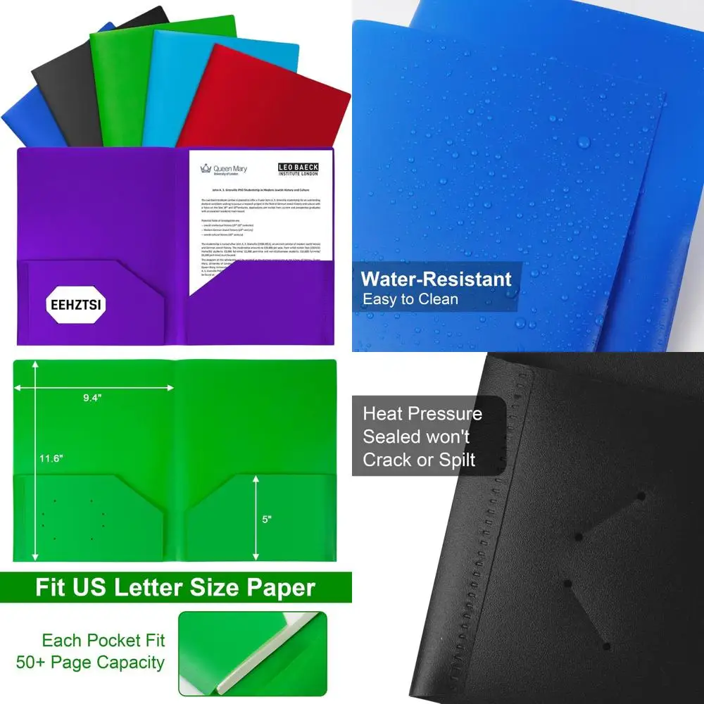 

Plastic Folders with Pockets, 2-Pocket for 8.5x11 Paper, Assorted Colors, Ideal for School, Office, and Home Use