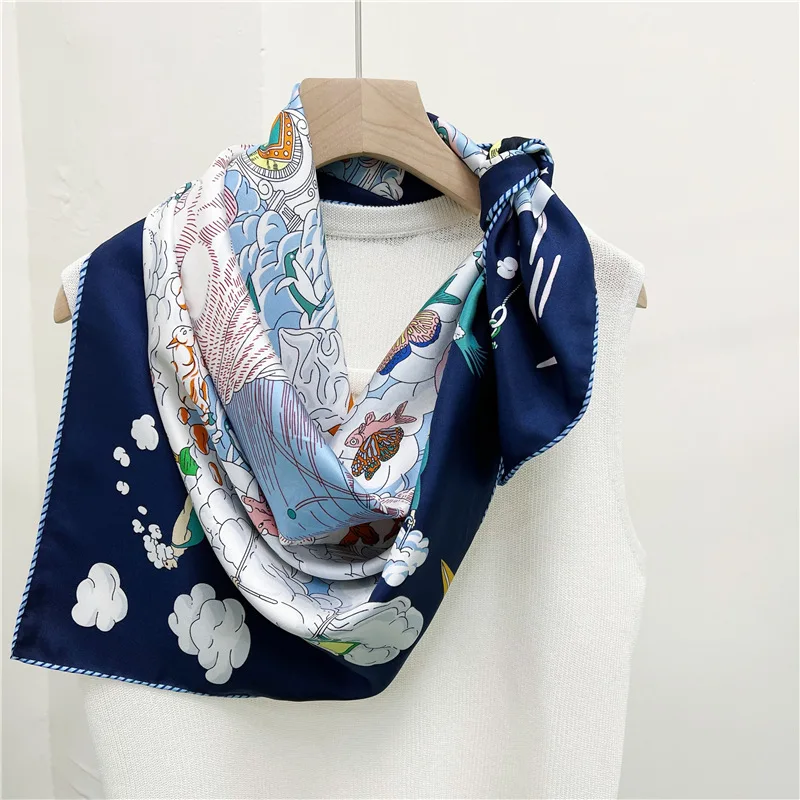 88×88cm 18MM 100% Silk Twill Scarf For Women Luxury Brand Double Sides With Different Design Square Size Shawls And Wraps Autumn