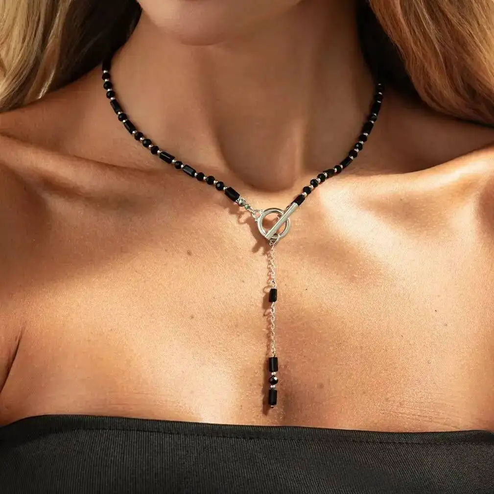 Exquisite Elegant Black Crystal Pendant Chokers Necklace Women Trendy Creative OT Buckle Metal Chain Wed Bride Jewelry