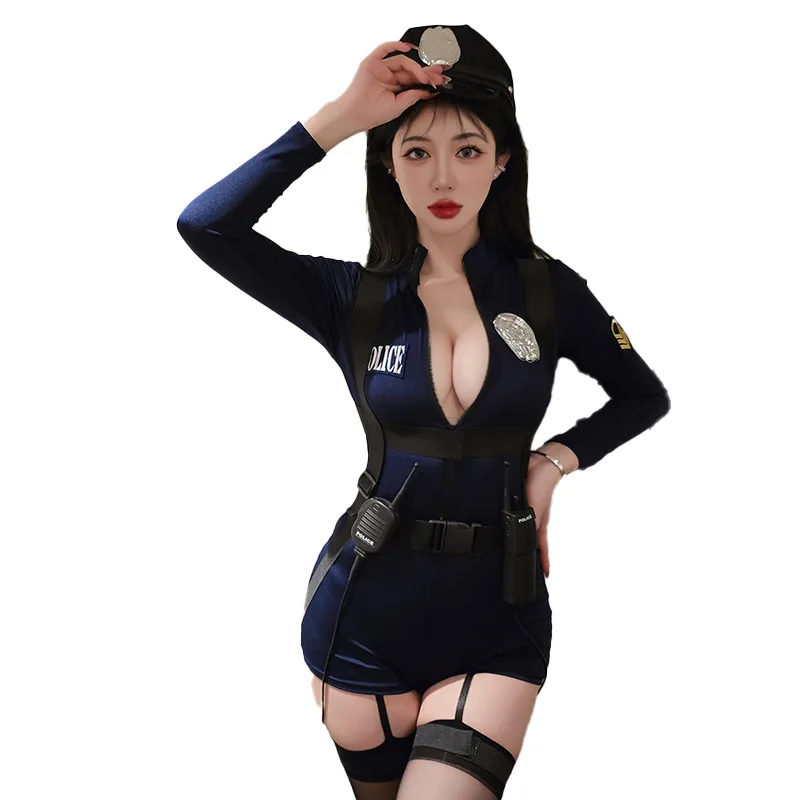 Sexy Roleplay Lingerie Set - Flight Attendant/Office Secretary/Cop Costume with Garters, Nightclub Seduction Outfit