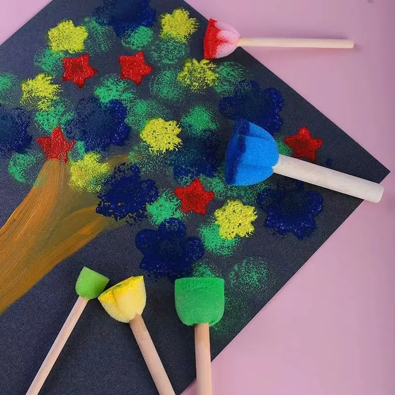 5Pcs/set Painting Sponge Brush Mini Colorful DIY Sponge Painting Tools for Kids Arts and Crafts