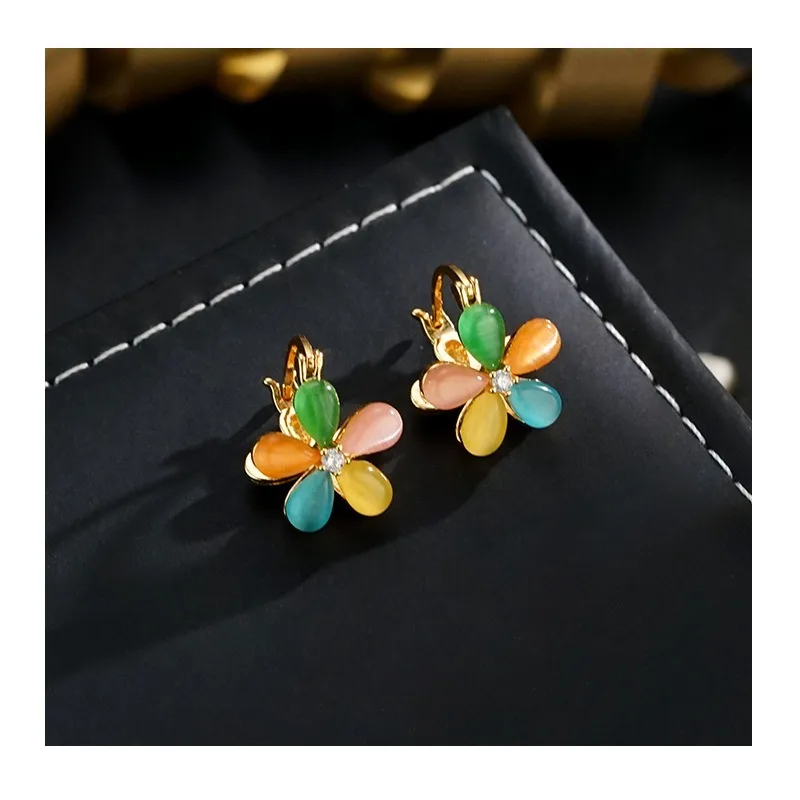 

New Small Fresh Color Five-petal Flower Earrings Exquisite and Elegant Temperament Fashion Earrings Earrings