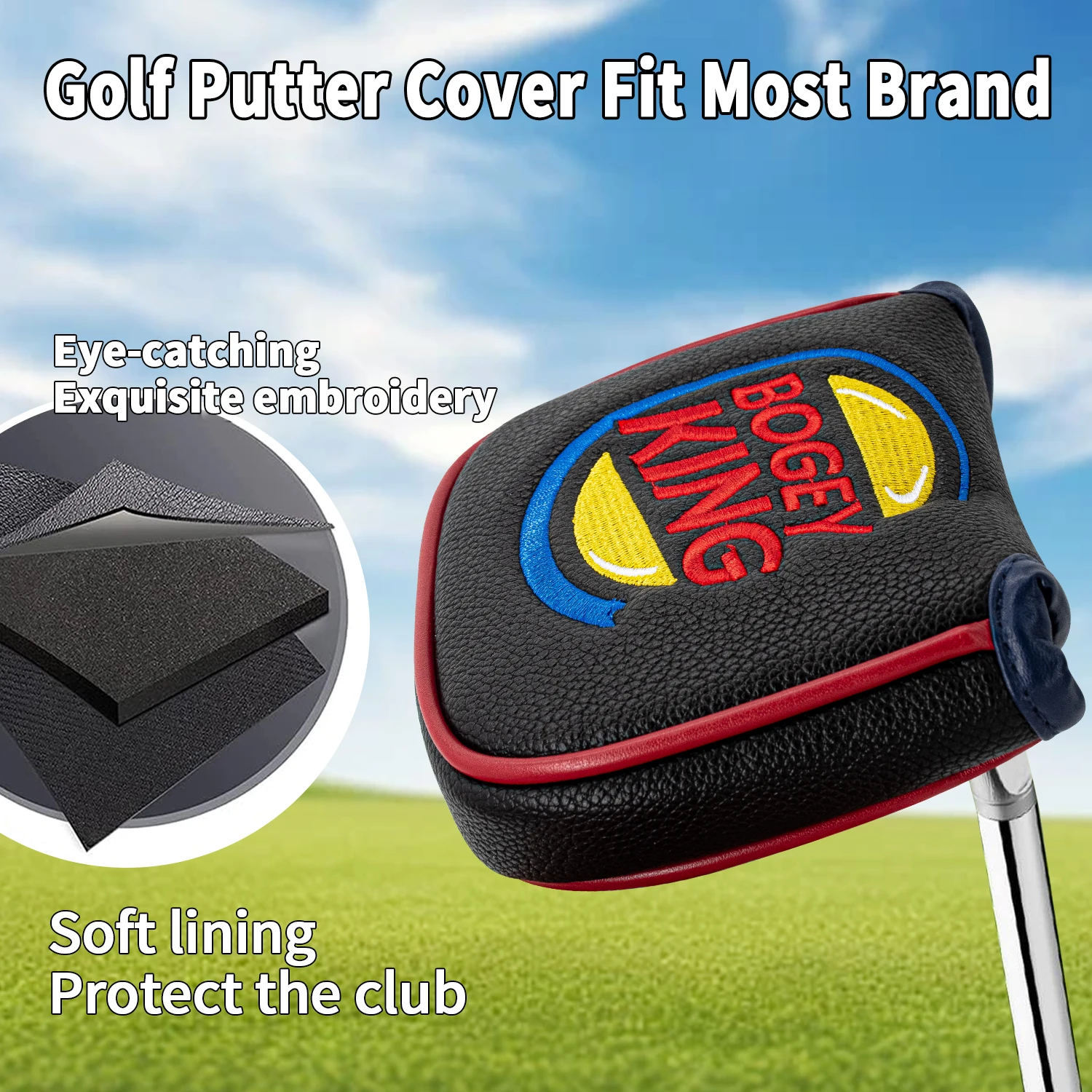 KING Golf Club Protective Cover, Golf Putter Cover, PU Material, Available in Black and White, Magnetic Closure view 5