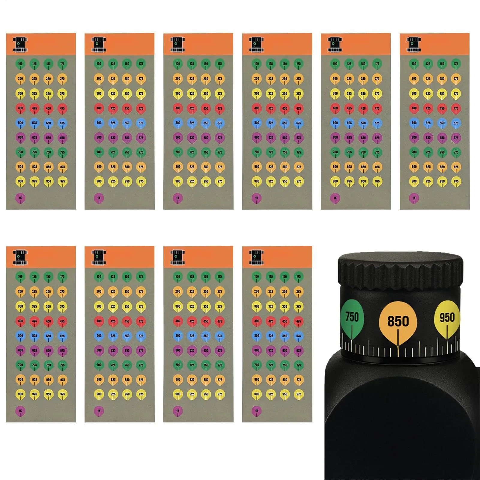 Long Range Scope Turret Stickers Pack of 10 Compatible with Most Scope Caps for Hunting