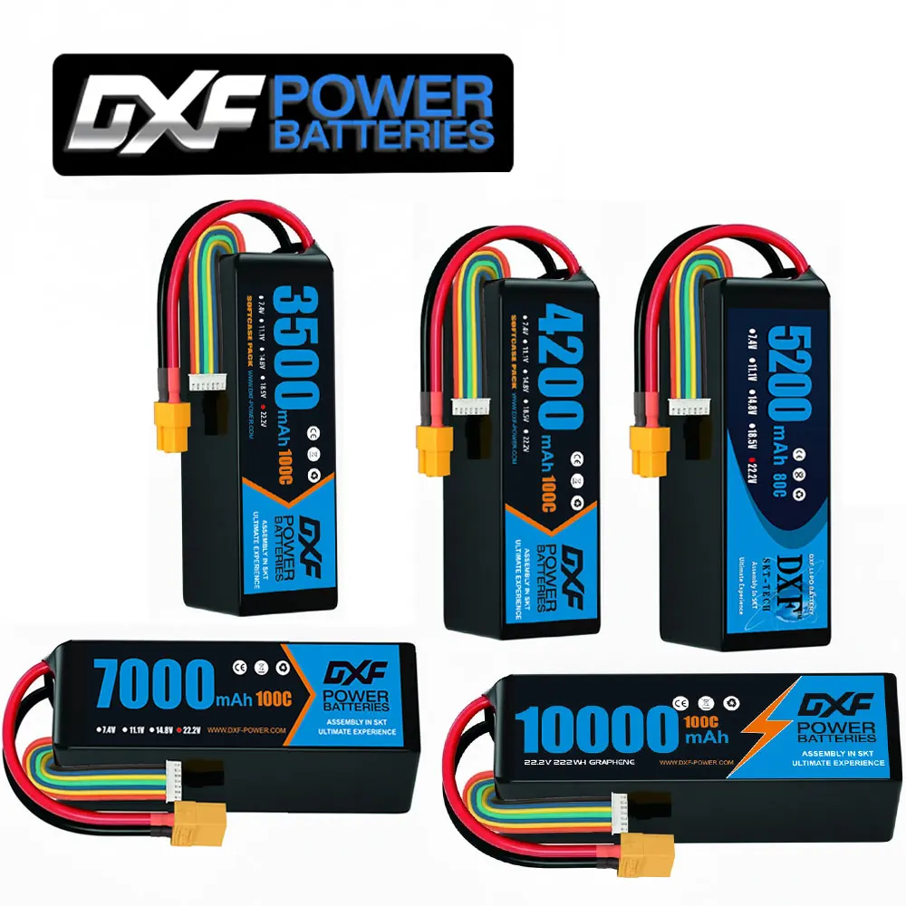 DXF Lipo Battery 6S 22.2V 3500mAh 4200mAh 5200mAh 7000mAh 10000mAh 80C 100C for 1/8 1/10 RC Car Truck Boat