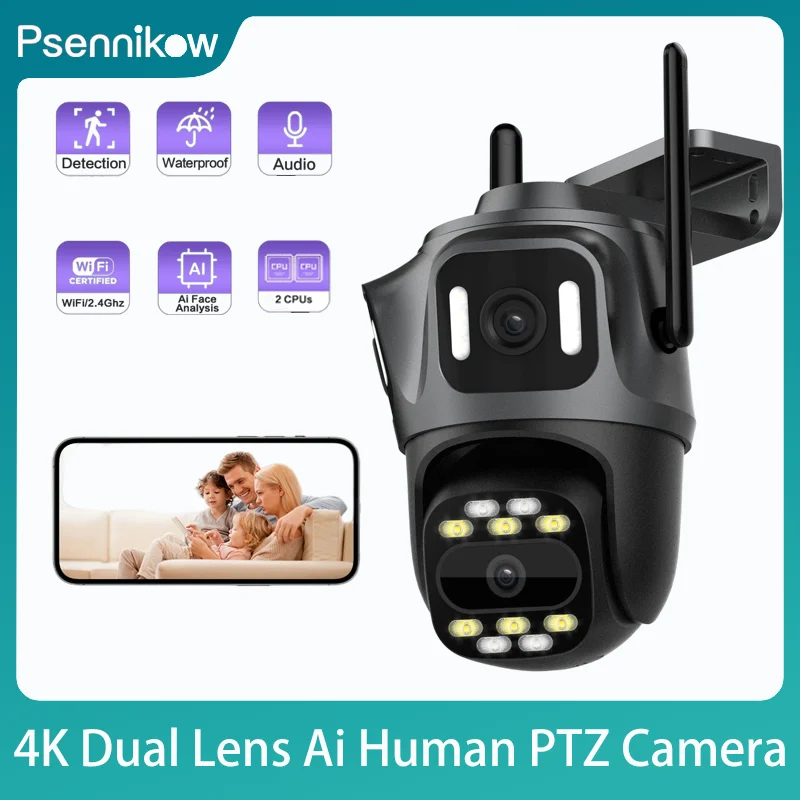 

Уличная PTZ-камера 4K с двумя объективами, ИИ-детектором человека, тремя экранами, Wi-Fi, IP-камера с функцией обнаружения, водонепроницаемая IP66, видеокамера видеонаблюдения CCTV iCsee