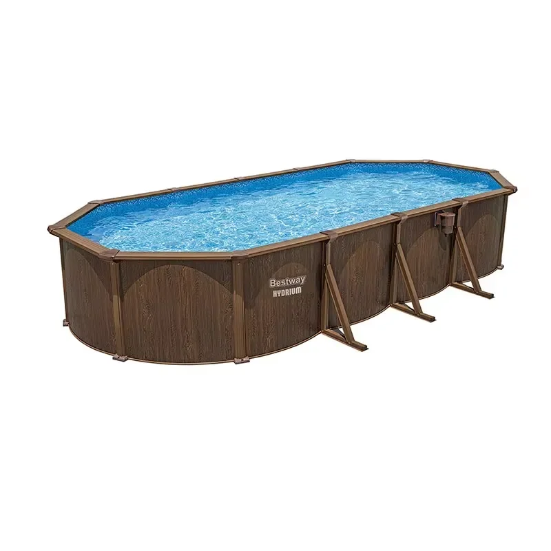 for BESTWAY 561CW Oval Swimming Pool Wood Grain Stainless Steel Wall Large Outdoor Above Ground Pool with Floor Structure