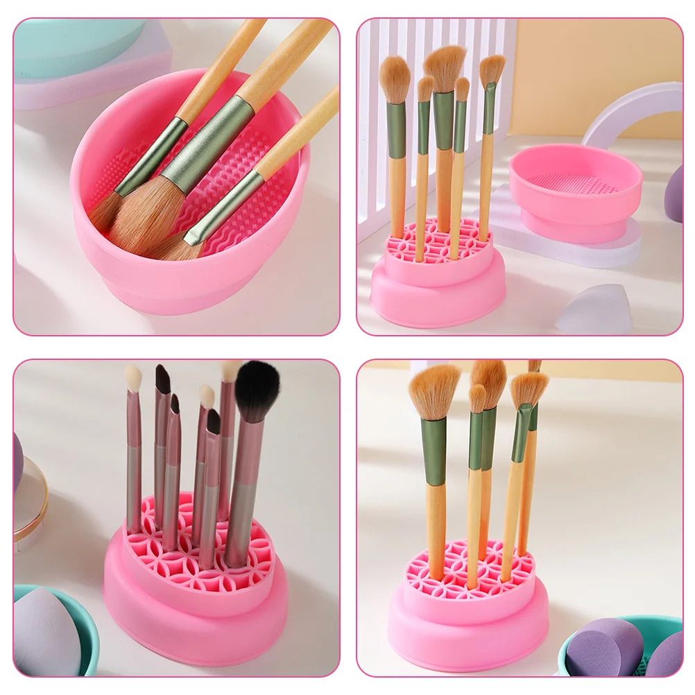 Tigela de limpeza de pincel de maquiagem, suporte de secagem de silicone para fácil limpeza e organização, estilo feminino brincalhão, lavagem de pincel de maquiagem