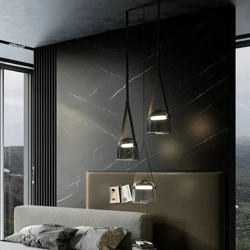 

2025 Post-Modern Leather LED Chandelier Art Deco Glass Designer Pendant Light Indoor Hanging Lamp For Bedroom Bedside