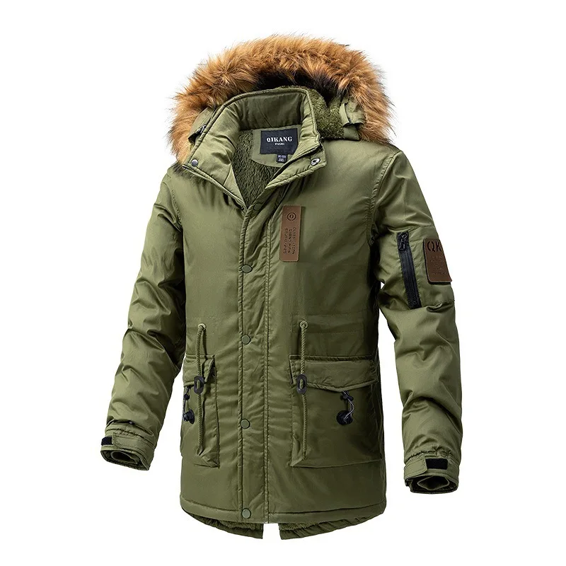 겨울 파카 남성용 두꺼운 카고 재킷 코트, 따뜻한 플리스 코트, 남성 패션 캐주얼 아우터, 카키 블랙