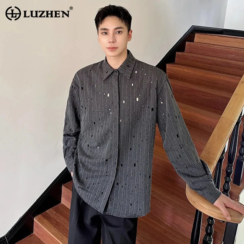 

LUZHEN Autumn Broken Hole Design Blouses Long Sleeve 2024 Fashion Streetwear Male Shirts Vintage Personalized Trendy Tops LZ6647