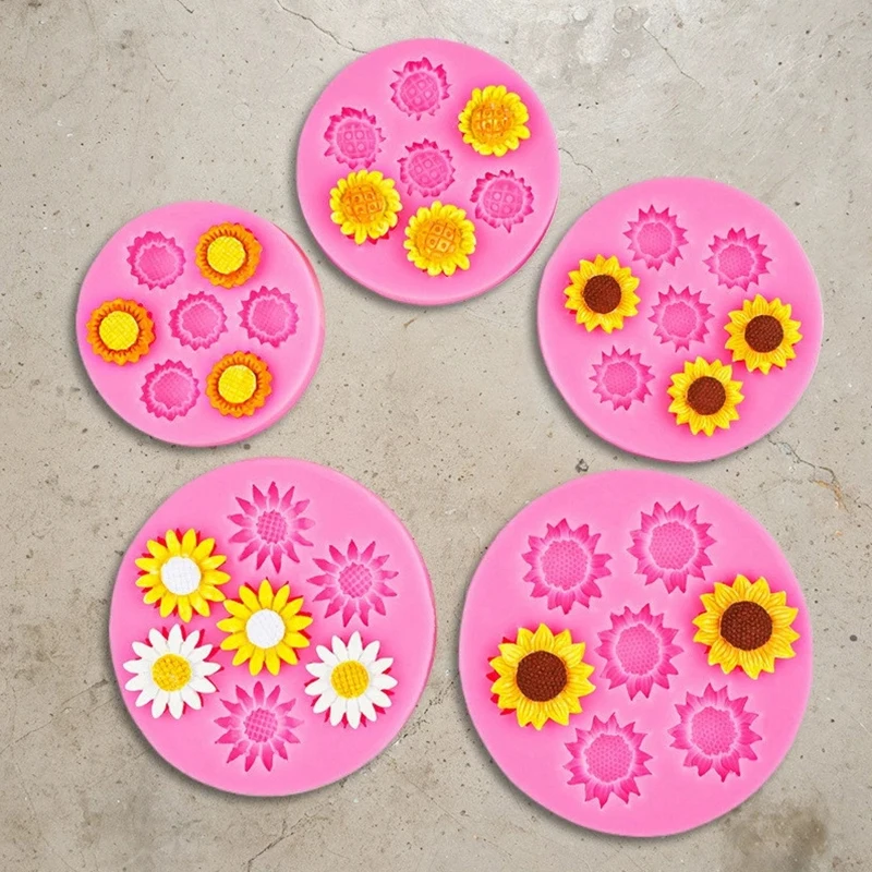 Moule en Silicone pour chrysanthèmes et tournesols, bricolage, savon fait à la main, fleur, chocolat, gâteau à rabat, Dessert, décoration