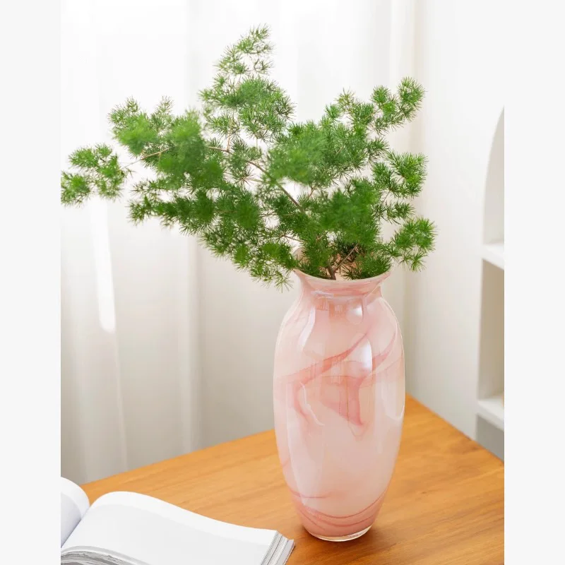 

New Chinese-style glazed vase light luxury high-end pink cloud texture soft flower arrangement entrance living room flower arran