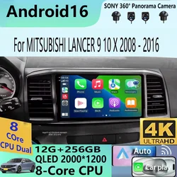 Android 16 video Player For MITSUBISHI LANCER 9 10 X 2008 - 2016 9Inch Car Radio Stereo Audio GPS Player Carplay Auto Screen