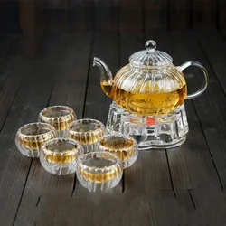 pumpkin shape flower teapot Glass Teapot with Infuser Tea Leaf Herbal Heat Resistant  Pot Flower TeaCup WF1015