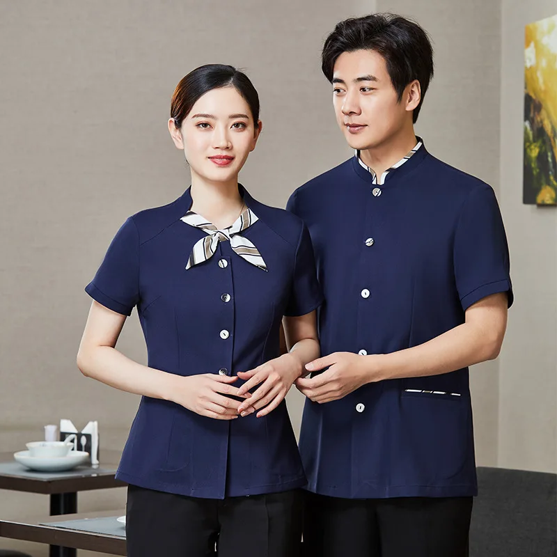 Catering Waiter Workwear Women's Short-Sleeved Hotel Western Restaurant Tea House Clothing Hot Pot Restaurant Summer Workwear Un