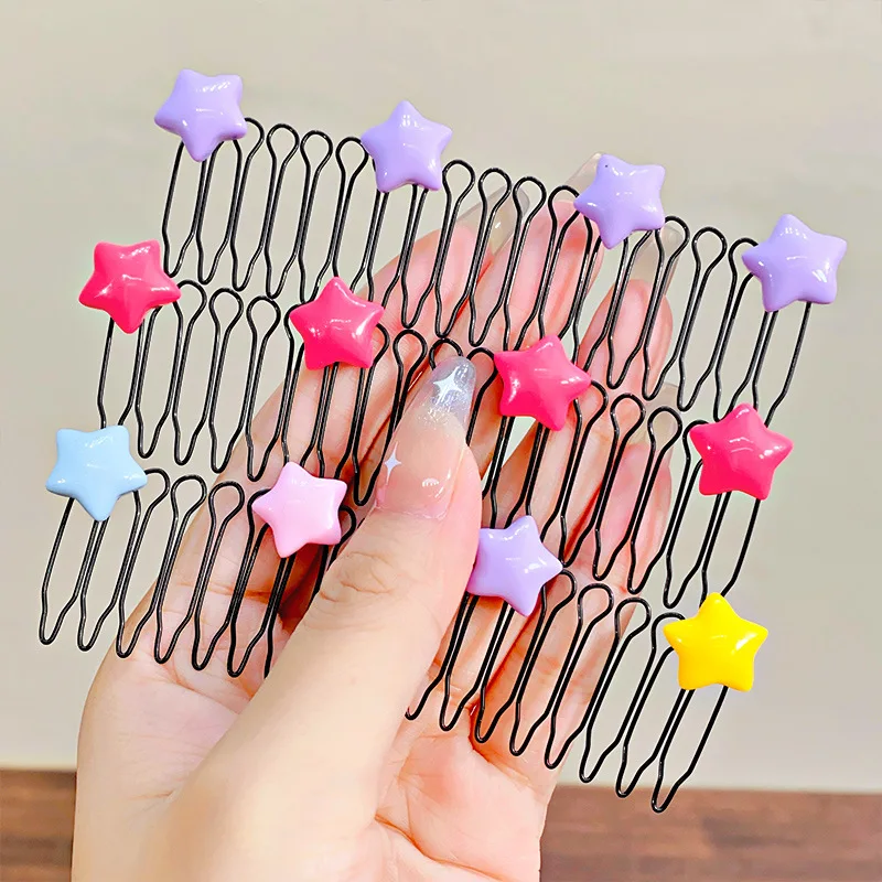 New Cute Colorful Heart Star Bow Pull-out Stretch Metal Hair Comb For Girls Broken Hair Finish Headband Fashion Hair Accessories