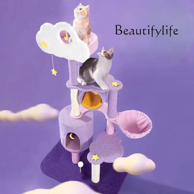 

Frame with Sky-High Scratching Post & Space Capsule Bed (All-Season Premium Cat Toys Deluxe Cat Furniture Set - 4-in-1 Climbing