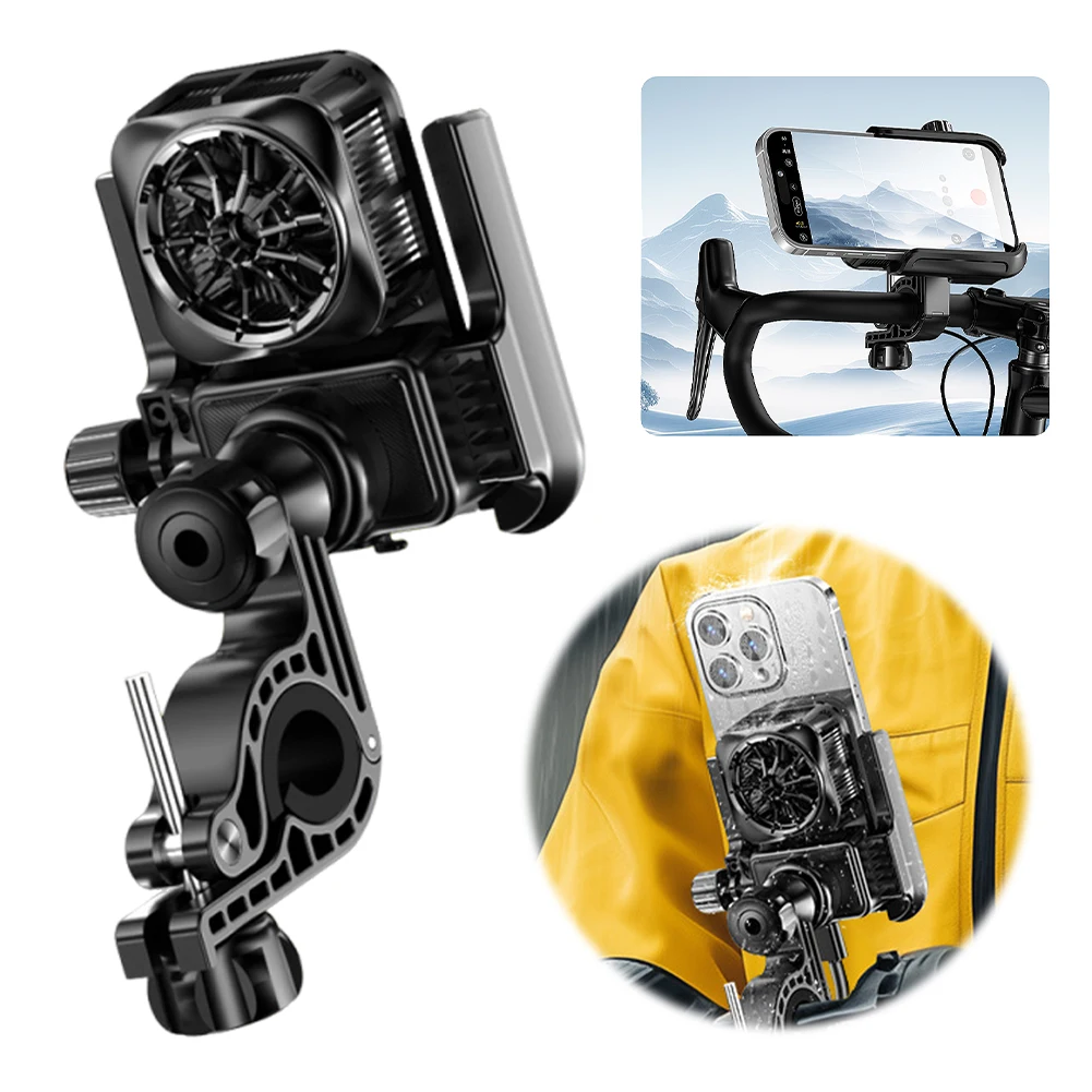 

Bike Phone Mount with Cooling Fan 360 Degree Rotating Bicycle Mobile Phone Support Motorcycle Phone Holder Cycling Accessories